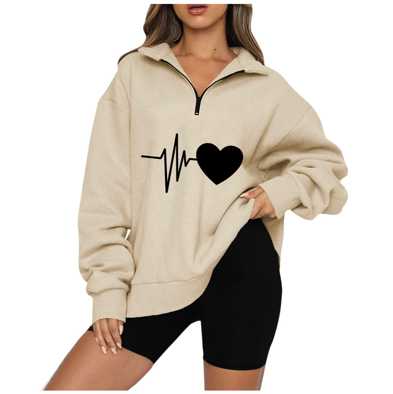 Yyeselk Oversized Sweatshirts for Women Quarter Zip Up ECG Graphic Fleece  Casual Sweatshirt Long Sleeve Half Zip Comfy Loose Drop Shoulder Pullover  Tops Gray XXL 