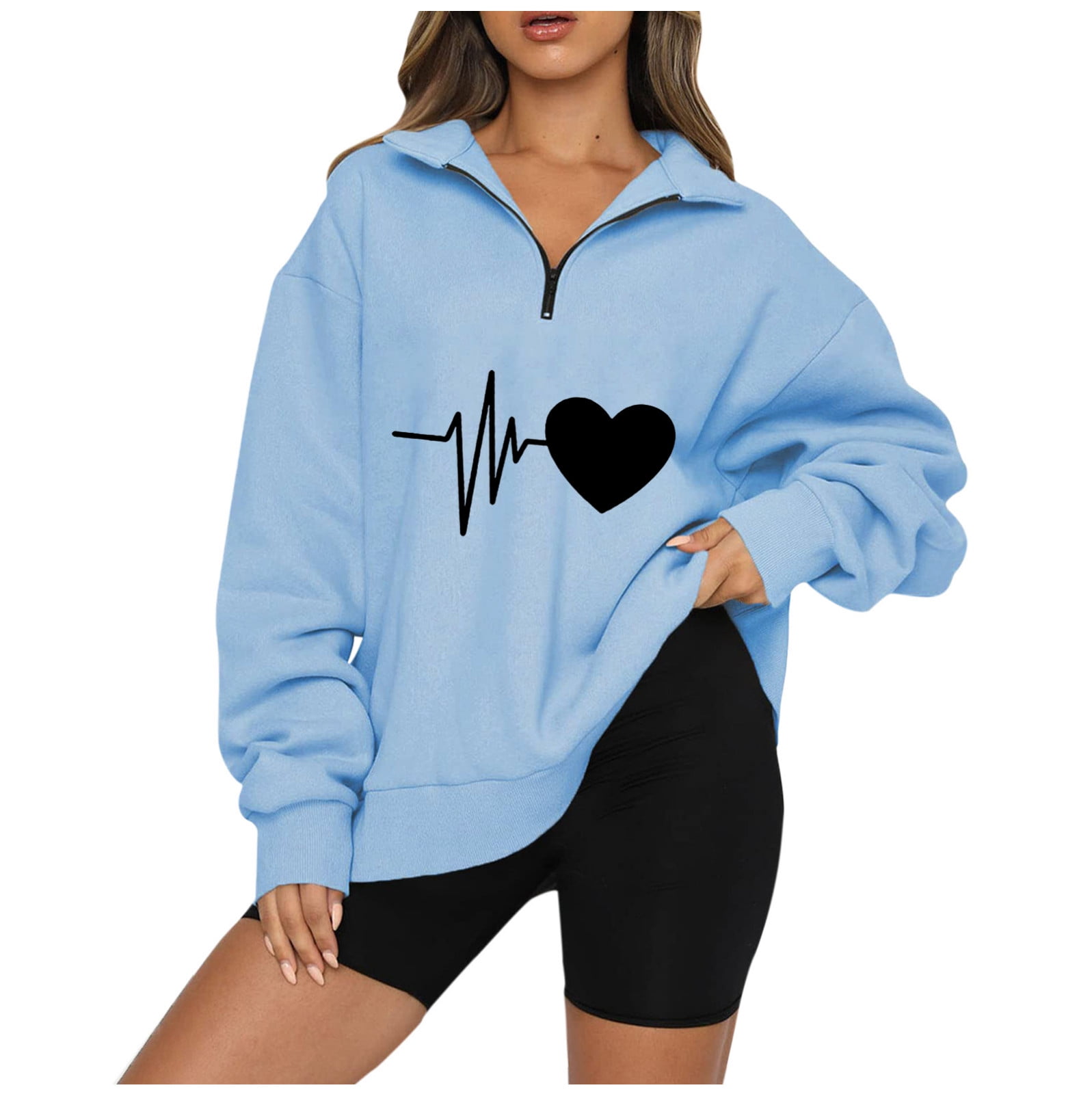 Yyeselk Oversized Sweatshirts for Women Quarter Zip Up ECG Graphic Fleece  Casual Sweatshirt Long Sleeve Half Zip Comfy Loose Drop Shoulder Pullover  Tops Gray XXL 