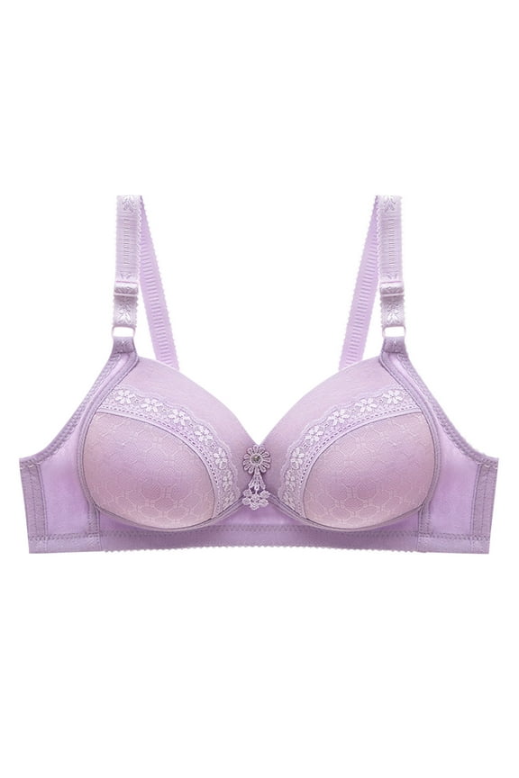 Plus Size Bras for Women Wireless Full Coverage Bra Comfortable Push Up Wirefree T-Shirt Bra Everyday Bra Purple L（40/90）