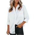thumbnail image 1 of Yyeselk Satin Silk Shirts for Women All-Matching Long Sleeve Tunic Blouse Button Down Pure Color Cozy Blouses with Pocket for Formal Work White XXL, 1 of 9