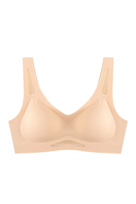 Seamless Bra for Women Wireless Soft Support Bra Full Coverage Everyday Breathable Bra Plus Size Wireless Padded Bras Khaki L