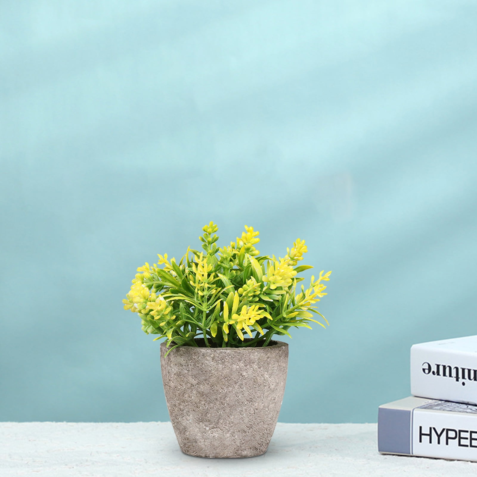 Yyeselk Simulation Flocking Pulp Potted Artificial Green Plant Bonsai