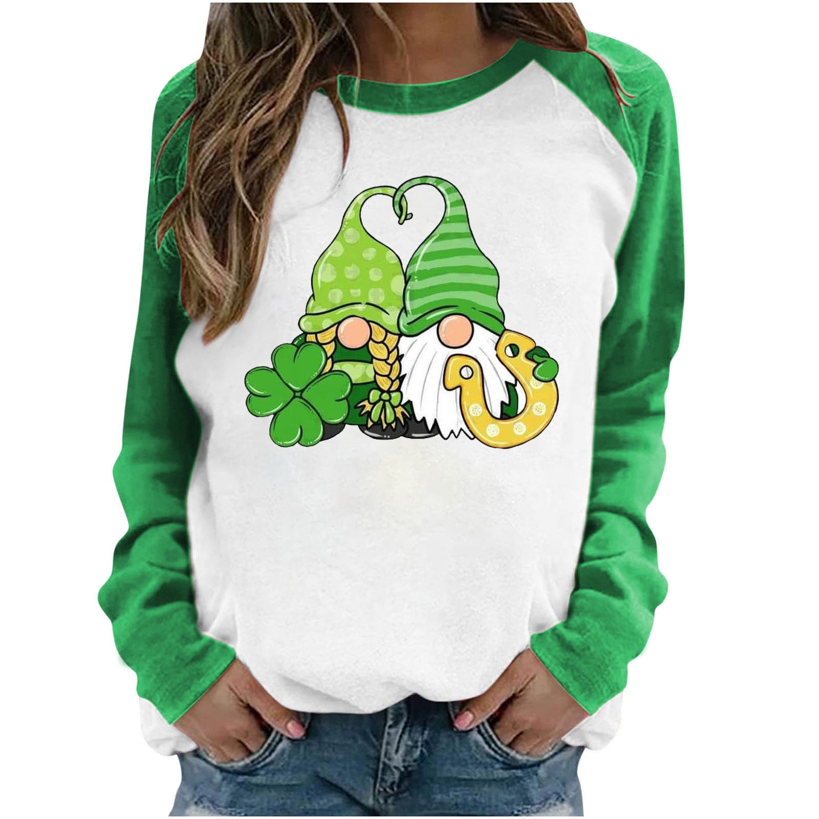 St Patrick's Day Sweatshirt For Women Teen Girls Lucky Gnome Graphic Loose  Fit Tunic Tops Pullover Hoodies 