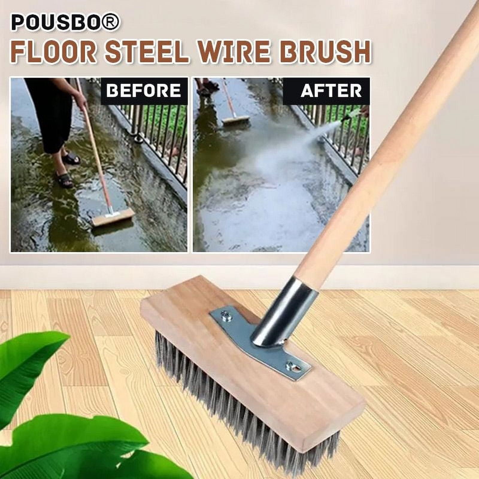 Yyeselk Stainless Steel Wire Floor Brush Head, MultiPurpose Steel Metallic Wire Deck Brush