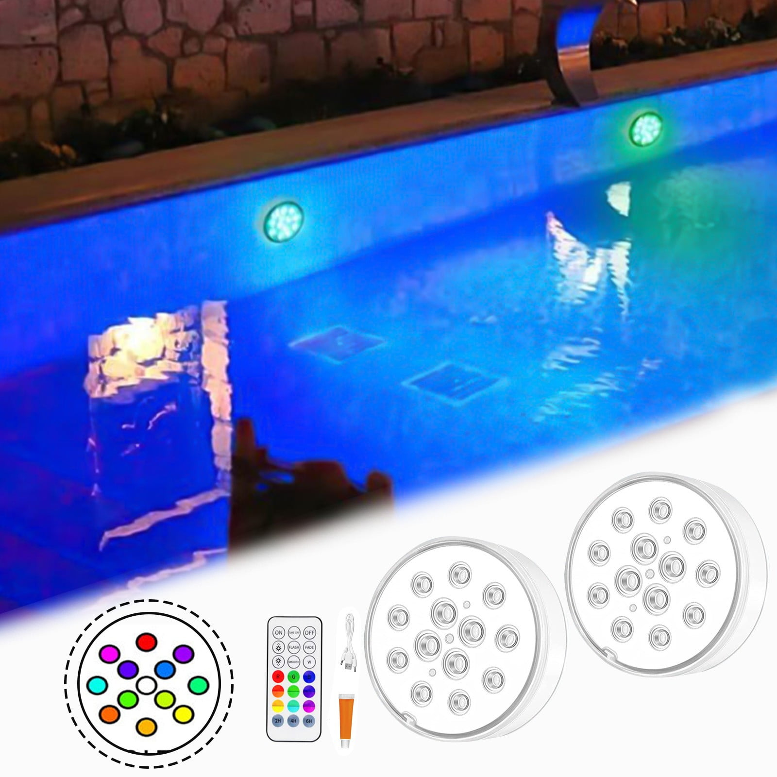 Yyeselk Submersible Pool Lights, 2 Pack RGB Color Changing LED Pool
