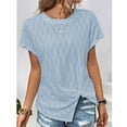 thumbnail image 1 of Yyeselk Summer T-Shirts for Women Casual Round Neck Cap Short Sleeves Cozy Blouses Fashion Pure Color Split Front Ladies Tops Tunic Light Blue S, 1 of 6