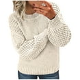 thumbnail image 1 of Yyeselk Sweater for Women Fall Winter Long Sleeve Casual Solid Color Chunky Knit Relaxed Fit Crew Neck Thicked Warm Pullover Sweaters Beige XXXL, 1 of 5