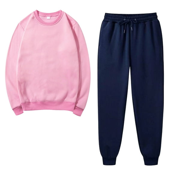 Yyeselk Sweatsuits for Women Solid Color Crewneck Long Sleeve Casual Pullover Tops and Jogger Pants Set Two Piece Outfits Tracksuit Sets Pink XXL