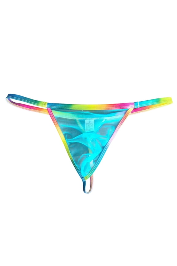 Transparent Mesh Sheer G-String Thong for Men Low Rise Breathable Bulge Pouch G-String Underpants Y-Back Lightweight Underwear Sky Blue M