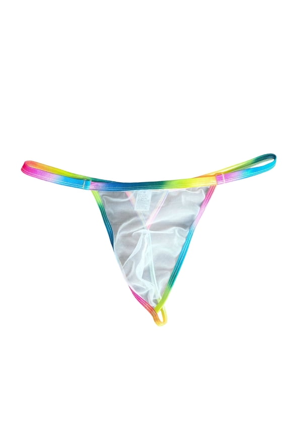 Transparent Mesh Sheer G-String Thong for Men Low Rise Breathable Bulge Pouch G-String Underpants Y-Back Lightweight Underwear White S