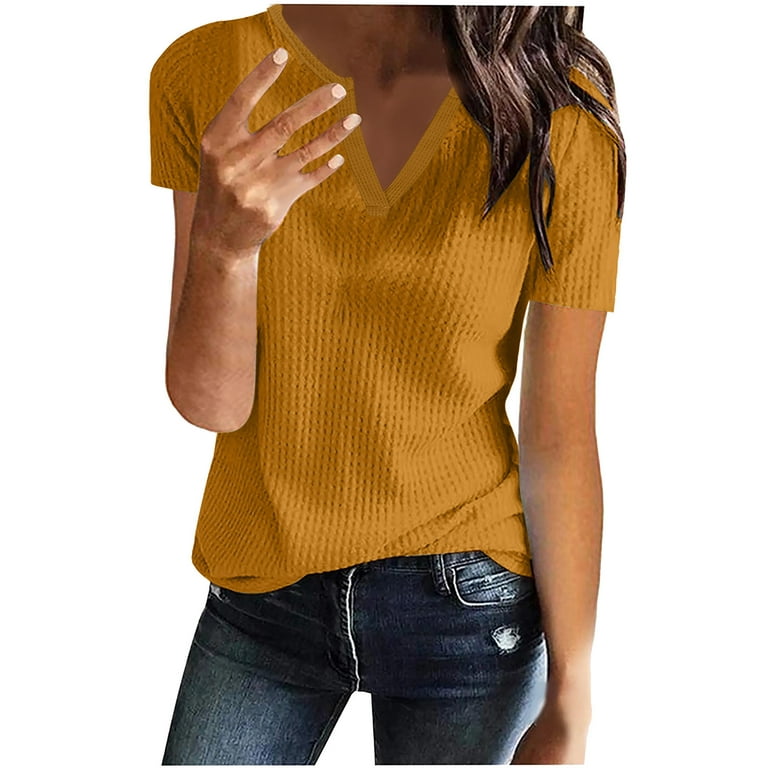Yyeselk Tunic Tops to Wear with Leggings Casual Short Sleeves V
