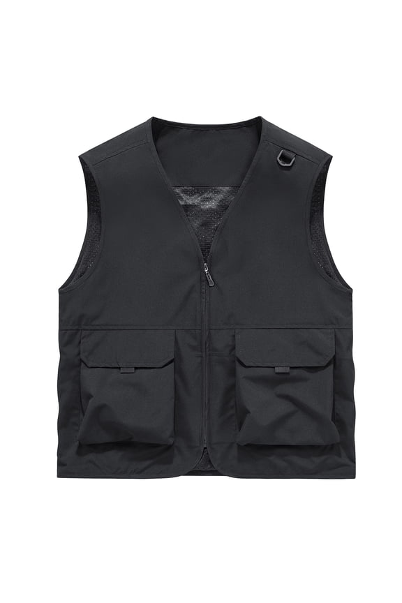 Utility Fishing Vest for Women Lightweight Outdoor Zip up Mesh Lined Travel Work Cargo Tank Tops Large Size (S-5XL) Sleeveless V Neck Jacket with Multi Pockets Black XXL
