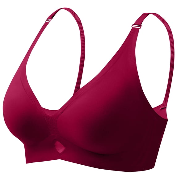 Yyeselk Wireless Bras for Women No Underwire Mesh V Neck Lightly Lift Bras Push up Soft Comfort Seamless Everyday Bra Wine S
