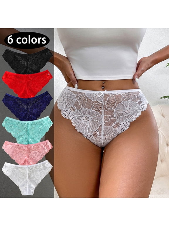 Women Floral Lace Panties Tie Bow Hipster Underwear See Through Cheeky Bikini Panties Red S