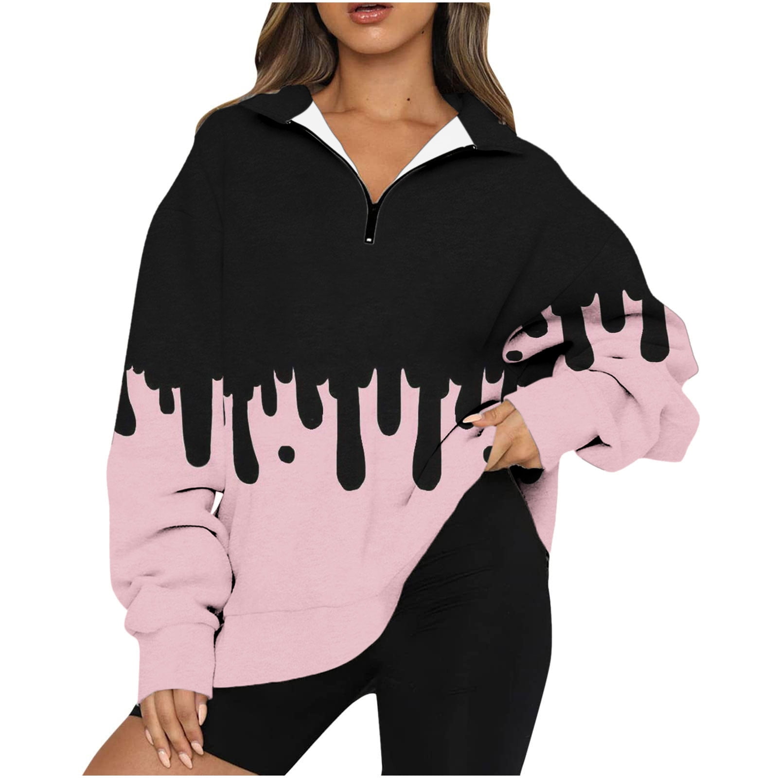 Yyeselk Womens Quarter Zip Up Fleece Oversized Sweatshirt Long Sleeve  Turndown Collar Football Printed Half Zip Comfy Sweatshirts Pullover Tops  Pink