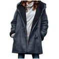 thumbnail image 1 of Yyeselk Women Sherpa Jacket Winter Warm Fleece Lined Coats Plus Size Lapel Hooded Parka Faux Suede Long Pea Overcoat, 1 of 6