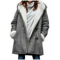 thumbnail image 1 of Yyeselk Women Sherpa Jacket Winter Warm Fleece Lined Coats Plus Size Lapel Hooded Parka Faux Suede Long Pea Overcoat, 1 of 5