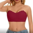 thumbnail image 1 of Yyeselk Women's Bandeau Bra Scallop Trim Strapless Wireless Bra Push Up Bra Non Slip Soft Breathable Bra with Clear Straps Red M, 1 of 9