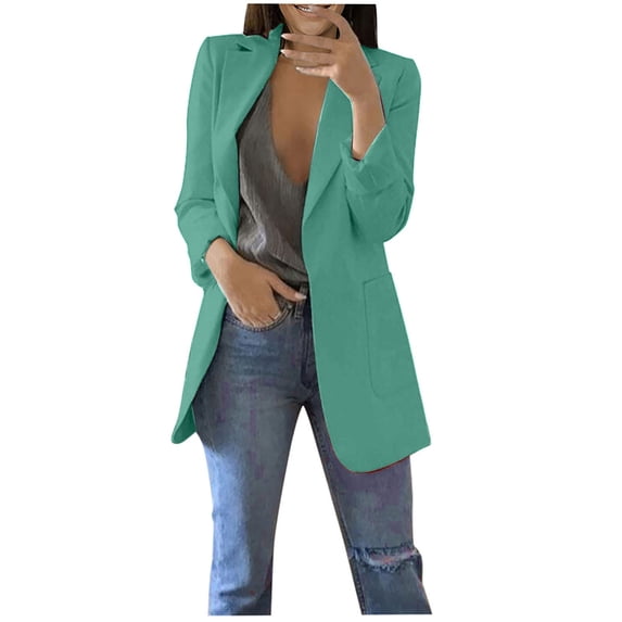 Yyeselk Women's Casual Open Front Blazer Office Work Long Sleeve Blazer Solid Color with Pockets Outwear Jacket Suit