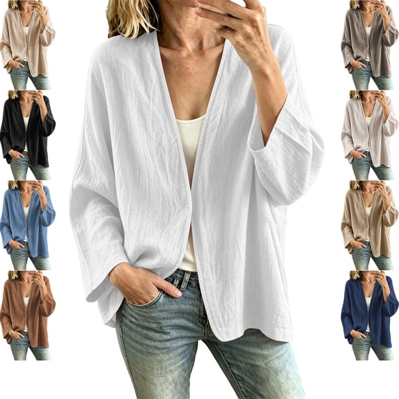 Yyeselk Women's Cotton Linen Lightweight Cardigan Open Front Casual Shrug Cover Ups Dresses Kimono Relaxed Fit Trendy Layering Vacation Tops Coffee M