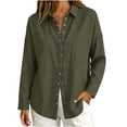 thumbnail image 1 of Yyeselk Women's Cotton Linen Snap Button Long Sleeve Shirt with Pocket Collared Relaxed Fit Lightweight Casual Tops Army Green Large, 1 of 8