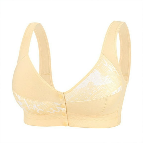 Yyeselk Women's Daily Bra Front Close Button No Underwire Bras Full Support Wide Back Bras Push Up Front Closure Bra Beige 36A