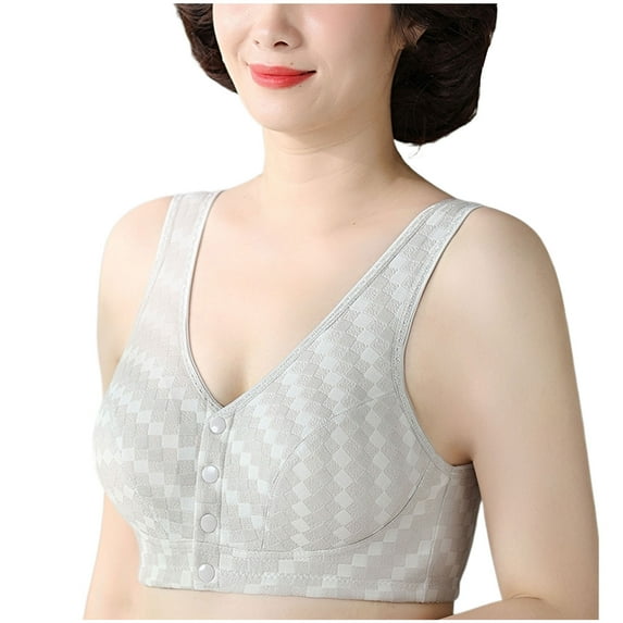Yyeselk Women's Daily Bras Front Closure Bra Push Up Bras No Underwire Comfort High Support Bras Front Snaps Breathable Bra Gray M