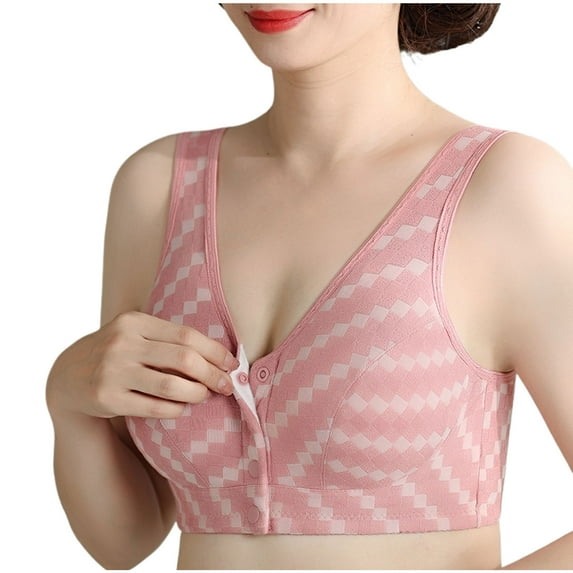Yyeselk Women's Daily Bras Front Closure Bra Push Up Bras No Underwire Comfort High Support Bras Front Snaps Breathable Bra Pink L