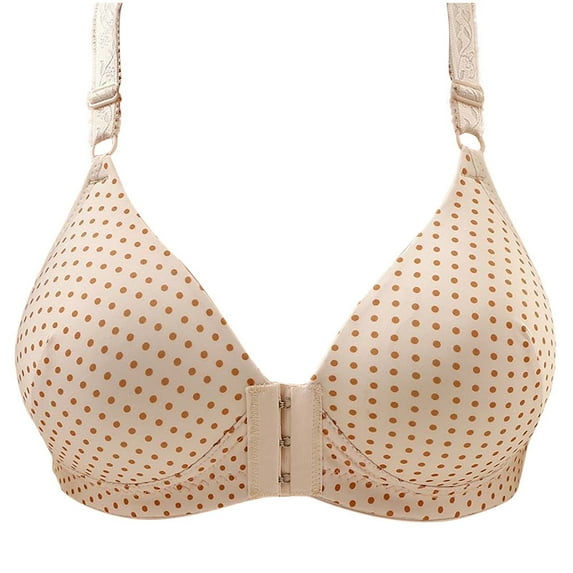 Yyeselk Women's Front Closure Bra Polka Dot Print No Underwire Full Cup Bra Comfortable Full Coverage Daily Bra Push Up Wireless Bra Beige 42