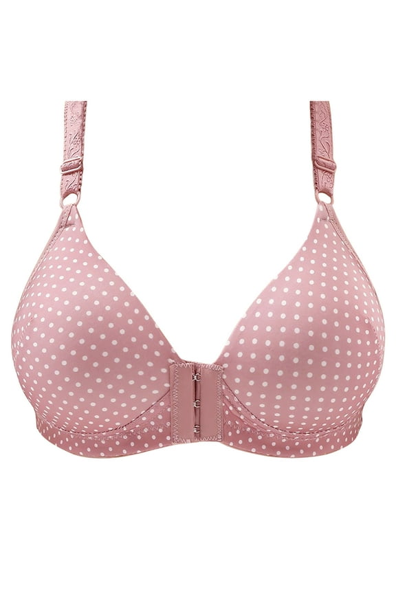 Women's Front Closure Bra Polka Dot Print No Underwire Full Cup Bra Comfortable Full Coverage Daily Bra Push Up Wireless Bra Pink 40