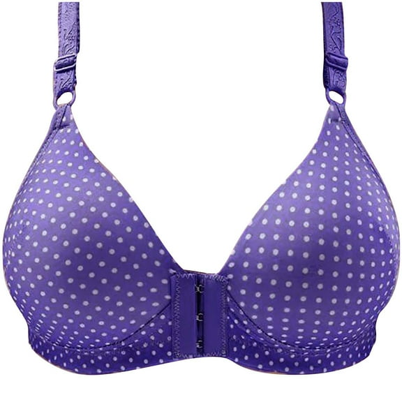 Yyeselk Women's Front Closure Bra Polka Dot Print No Underwire Full Cup Bra Comfortable Full Coverage Daily Bra Push Up Wireless Bra Purple 42