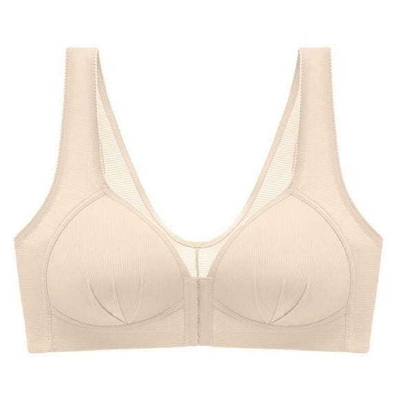 Yyeselk Women's Front Closure Daily Bra Plus Size No Underwire Bra Push Up Wire-Free Comfort Bra Everyday Bra for Women Beige XXXXL