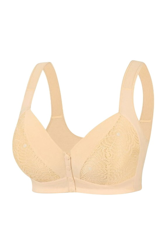 Women's Front Closure Daily Bra Push Up Bras No Underwire High Support Bra Front Snaps Full Coverage Bras Beige 34F