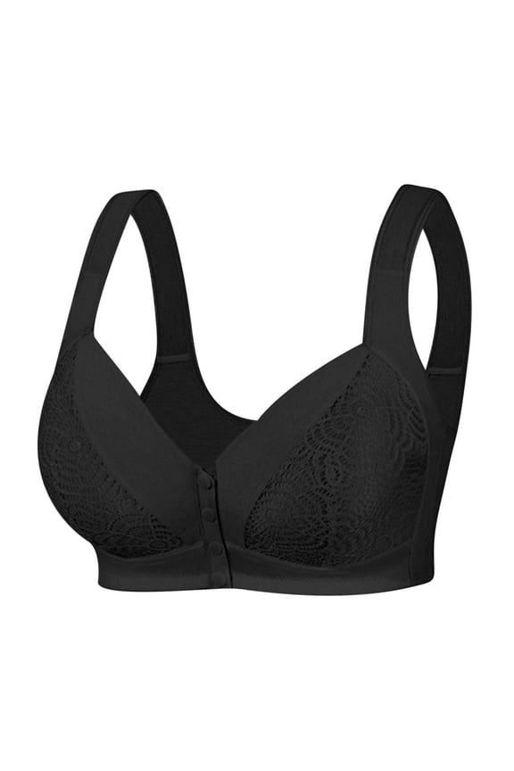 Women's Front Closure Daily Bra Push Up Bras No Underwire High Support Bra Front Snaps Full Coverage Bras Black 34E