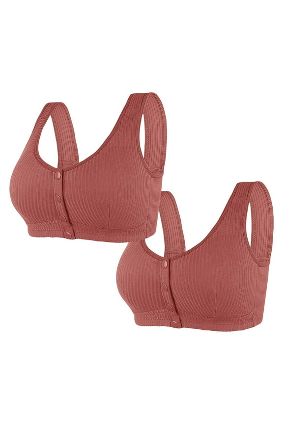 Women's Front Closure T-Shirt Bra Cotton Breathable No Underwire Daily Bra Wireless Push Up Full Coverage Bras Brown L(40/90)