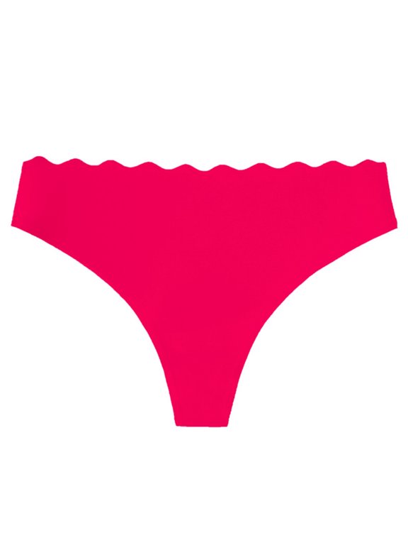 Women's Heart Cut Out Wave Edge Thong Lightweight Seamless Low Rise G String Planties Hot Pink L
