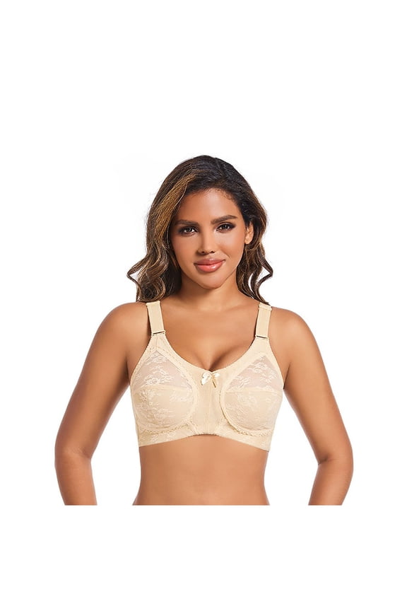 Women's Lace Minimizer Bra Plus Size Full Cup Wirefree Unlined Bra Full Coverage No Underwire Comfort Bra Beige 50