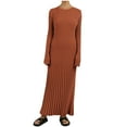 thumbnail image 1 of Yyeselk Women's Maxi Sweater Dresses Casual Crew Neck Long Sleeve Ribbed Knitted Tie Waist Solid Color Simple Basic Sweater Long Dress Brown L, 1 of 7