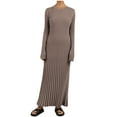 thumbnail image 1 of Yyeselk Women's Maxi Sweater Dresses Casual Crew Neck Long Sleeve Ribbed Knitted Tie Waist Solid Color Simple Basic Sweater Long Dress Coffee L, 1 of 7