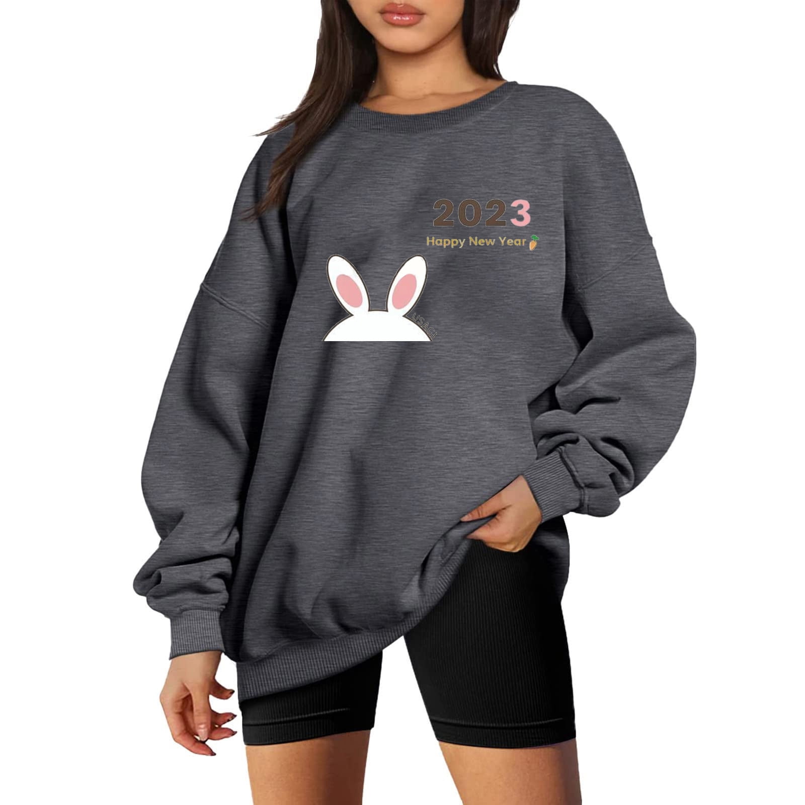 Yyeselk Women's Oversized Fleece Sweatshirts 2023 Rabbit New Year