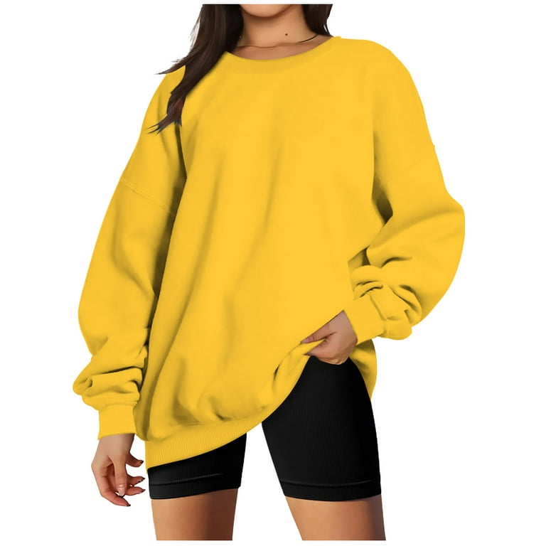 Yyeselk Women's Oversized Fleece Sweatshirts Long Sleeve Crew Neck Pullover  Sweatshirt Casual Hoodie Tops Loose Fit Yellow L 