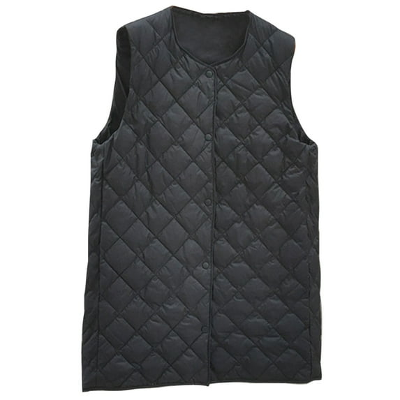 Yyeselk Women's Padded Vest V Neck Button Down Trendy Puffer Lightweight Quilted Vest Casual Sleeveless Trendy Diamond-shaped Thermal Gilet Black L