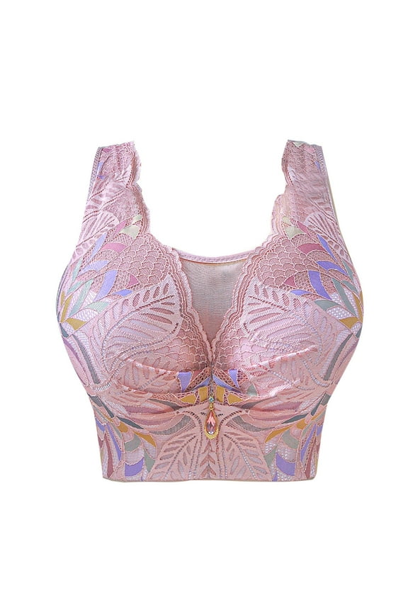 Women's Plus Size Full Coverage Bra Push Up Underwire Lace Bra Comfort Lift Up Daily Bra Breathable T-Shirts Bra Pink 34C