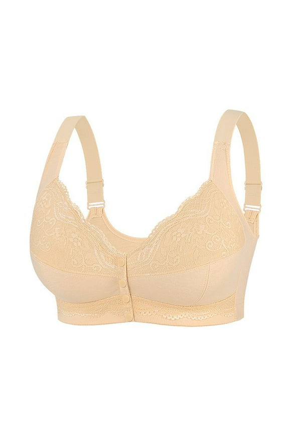 Women's Push Up Front Closure Bras No Underwire High Support Front Snaps Bra Full Coverage Bras Daily Bra Beige 34F