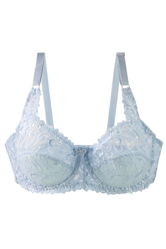 Women's Sexy Lace Plus Size Bra Push Up Underwire Bra Soft Comfort Adjustable Straps Breathable Lift Up Brassiere Lingerie Light Blue L