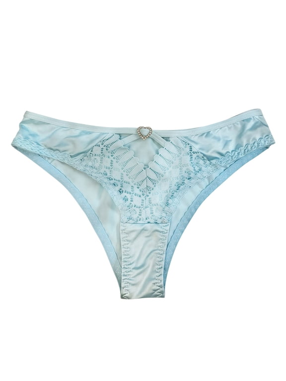 Women's Silk Satin See Through G-String Thong Funny Lace Mesh T-Back Underwear Blue S
