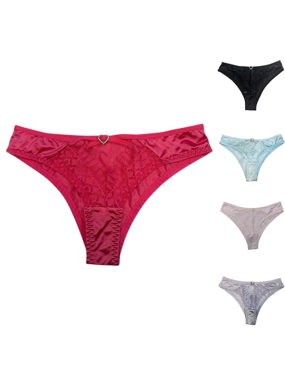 Women's Silk Satin See Through G-String Thong Funny Lace Mesh T-Back Underwear Purple L