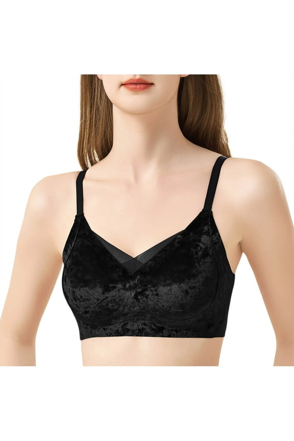Women's Velvet Lace Bras Push Up Wireless Bras Soft Support Lift Up No Underwire Bra Comfort Soft Everyday Bra Black M