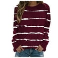 thumbnail image 1 of Yyeselk Womens Casual Tops Striped Printed Relaxed Fit Crew Neck Classic Sweatshirts Comfy Long Sleeves Basic Pullover T-Shirts Fall Clothes Wine M, 1 of 6