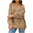 thumbnail image 1 of Yyeselk Womens Chunky Cable Knit Oversized Off The Shoulder Sweaters Comfortable Crewneck Lantern Long Sleeve Solid Color Loose Pullover Sweater Khaki S, 1 of 6